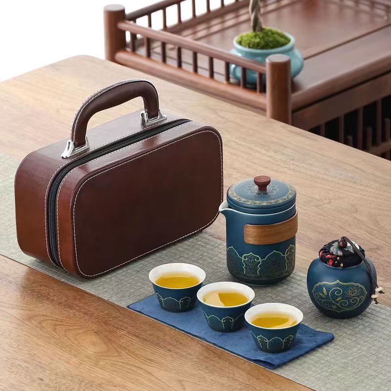 Travel Ceramic Tea Pot Set with Tea Infuser 1 Pot 2 Mini Cup Chinese Gung  Fu Teacup Portable Bag for Home Office Outdoor Picnic